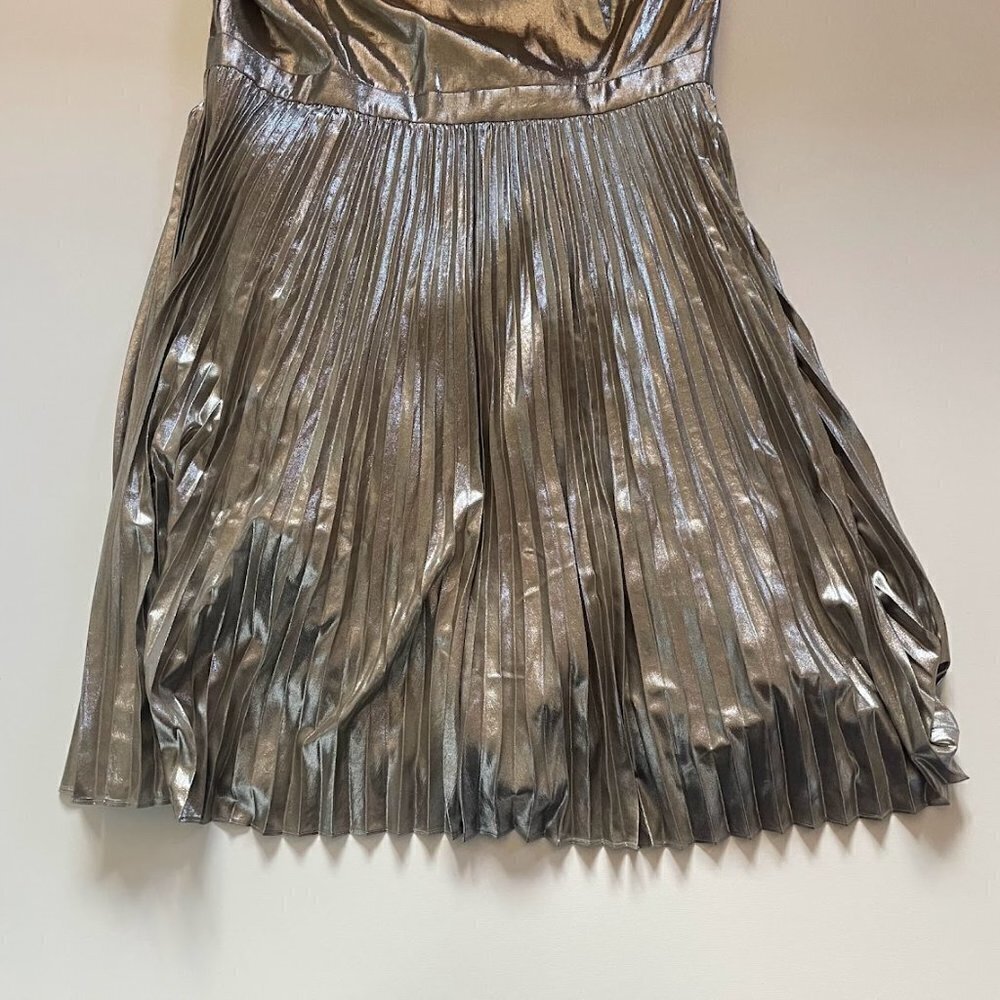 NWT Ann Taylor Dress Metallic Mock Pleated Shimmer Chiffon Cocktail New Years - Picture 5 of 12